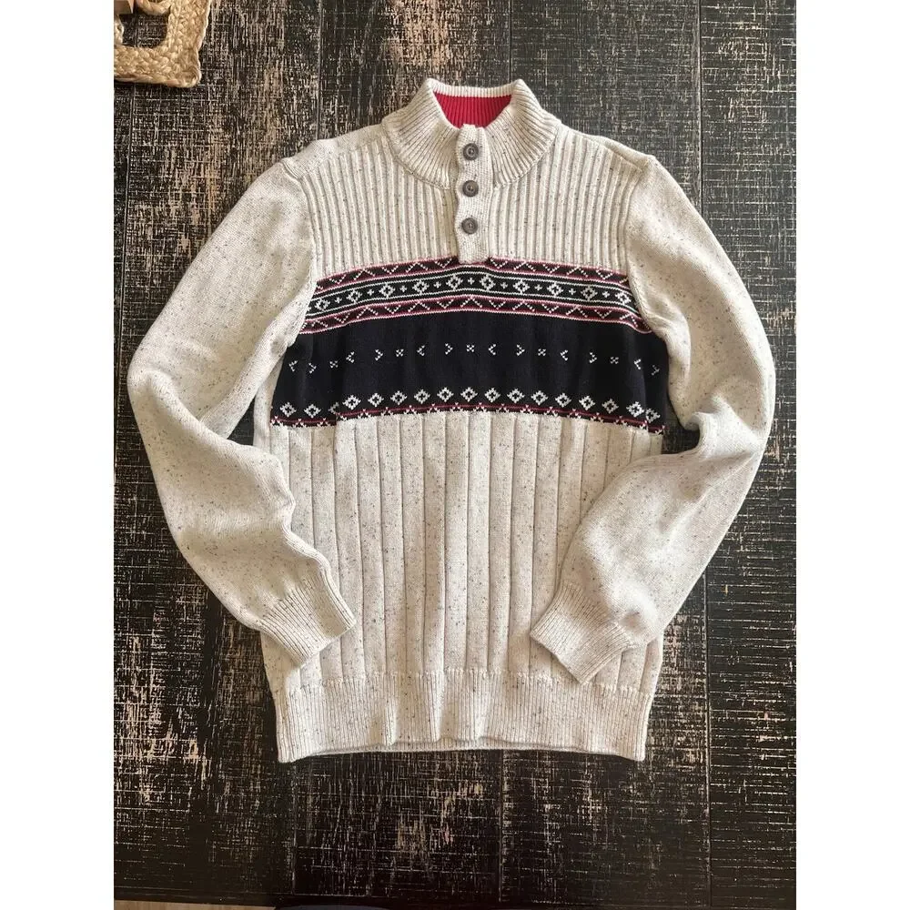 Chaps Sweater Men’s Medium Fair Isle Nordic Knit‎ Pullover Quarter Button